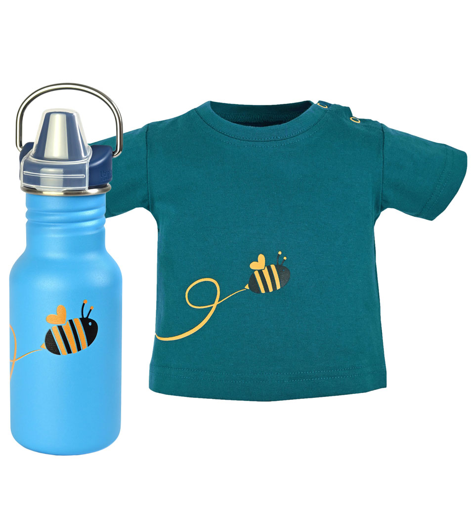 (image for) Kaufen Edelstahl Trinkflasche Kid Classic 355ml Sippy Cap und Shirt Bay Bee by Elkline